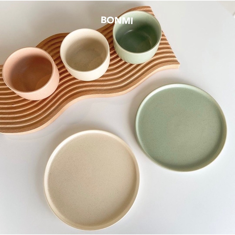 Clip tự quay - Set Tô đĩa men tiêu gốm matte cao cấp, bảng màu pastel Hàn Quốc BONMI