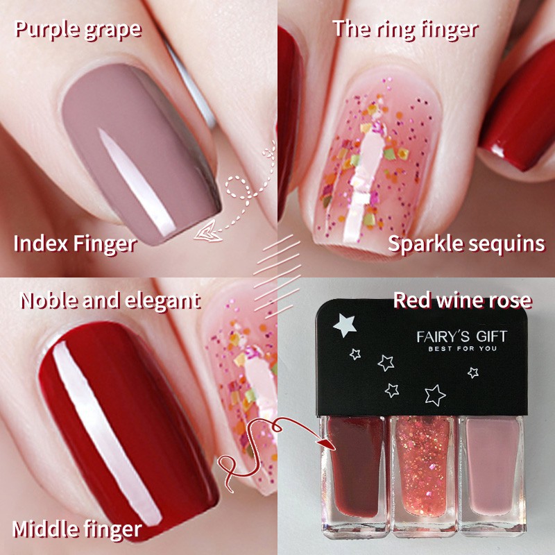 [Hàng mới về] Bộ 3 sơn móng tay Sơn Móng Tay Nhũ + Lì Fairy's Gift màu kẹo xinh xắn