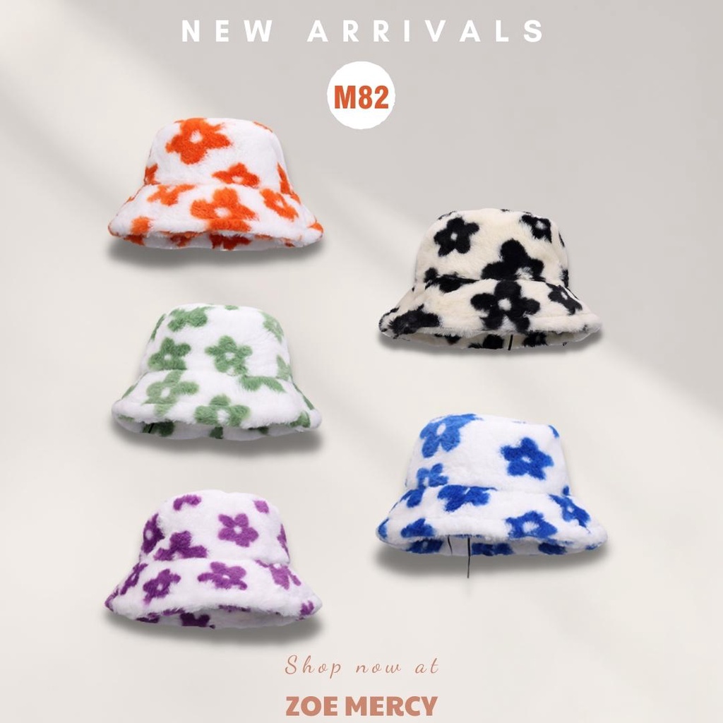 [SẴN] Mũ nón bucket lông mịn họa tiết hoa phong cách Ulzzang (M82)