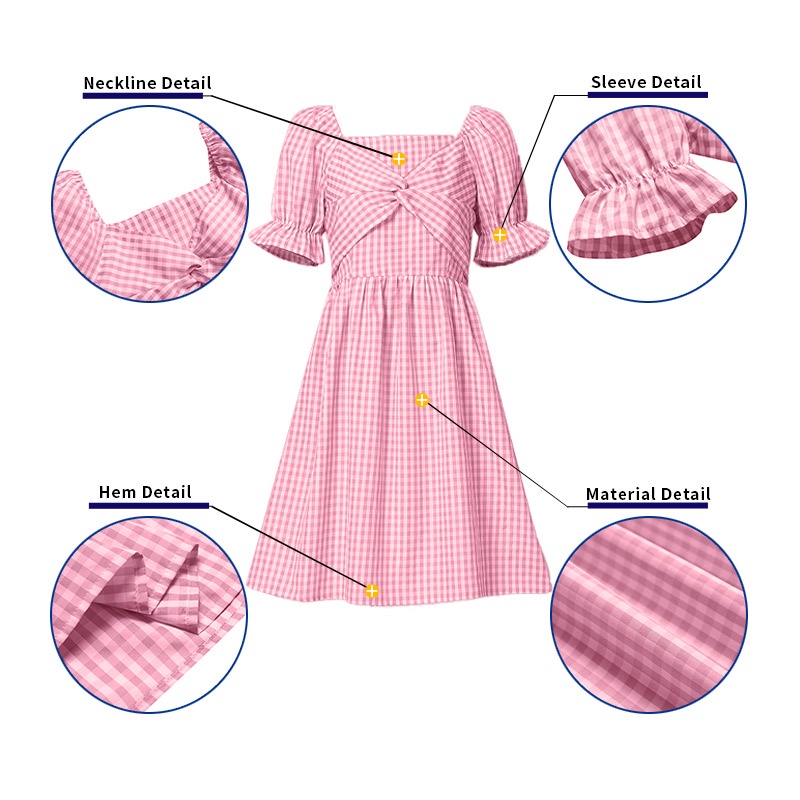 Đầm mini ZANZEA thời trang nữ tay ngắn bo phồng dáng chữ A vừa vặn in hoa văn caro