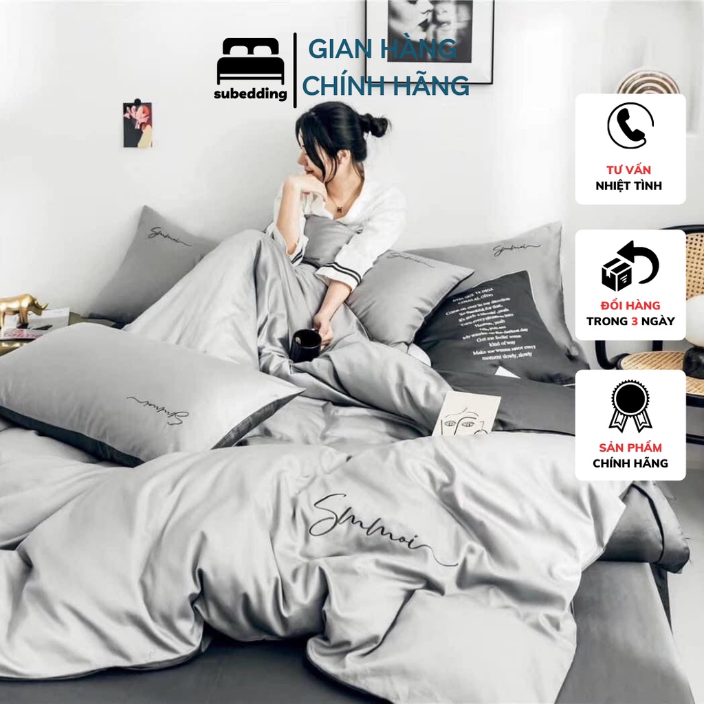 Bộ Chăn Ga Gối Lụa Tencel 60s Sumoi Cao Cấp Phối Màu Cá Tính