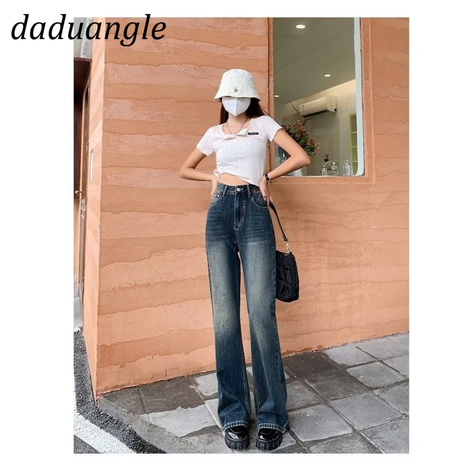 Quần jean Daduhey lưng cao ống rộng thời trang phong cách Hàn Quốc cho nữ