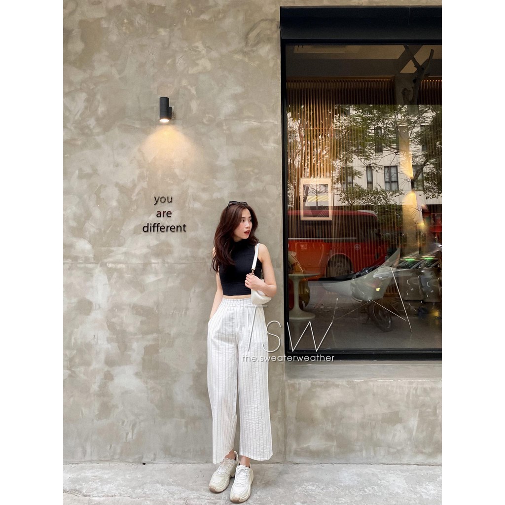 Quần culottes đũi sọc 1 cúc (Ảnh thật)