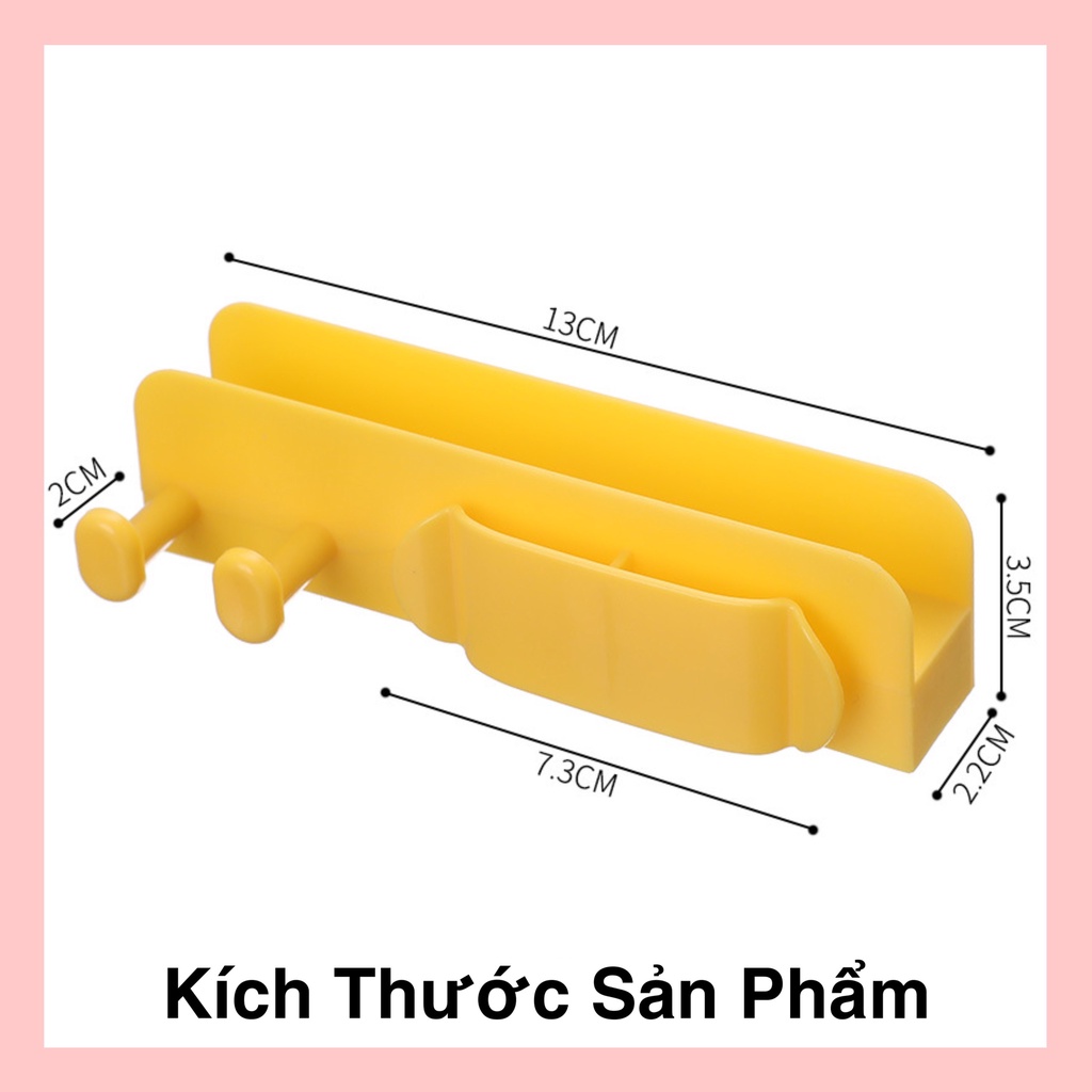 Thanh Giá Đỡ Dán Tường Để Sạc Điện Thoại, Remote, Ổ Cắm/ Kệ Đựng Đồ Dán Tường Kèm 2 Móc Treo Đồ