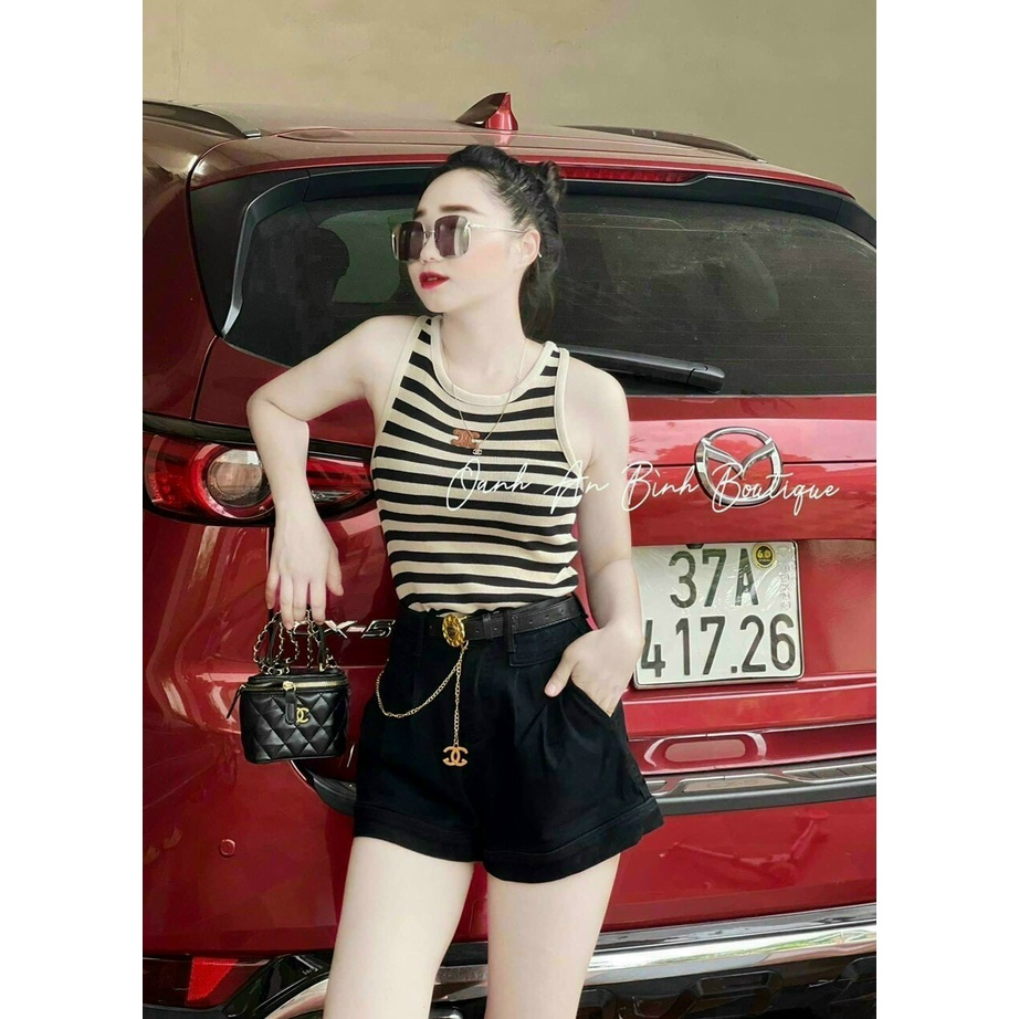 Áo Croptop Ba Lỗ Viền Kẻ Ngang chất thun tăm mềm mịn thoáng mát