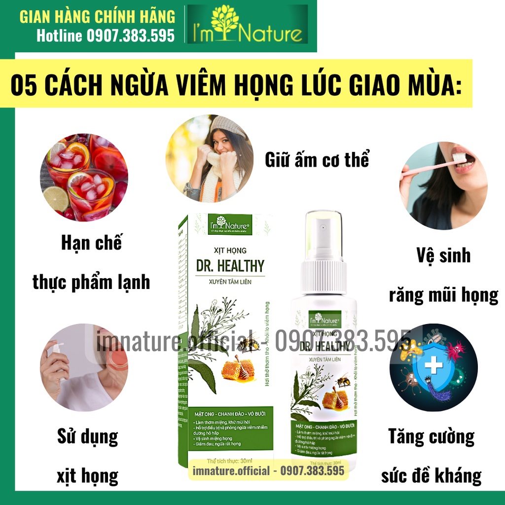 Xịt Họng Xuyên Tâm Liên Thơm Miệng Giảm Ho Ngứa Cổ Khử Mùi Hôi Miệng Dr.Healthy - Chai 30ml I’m Nature