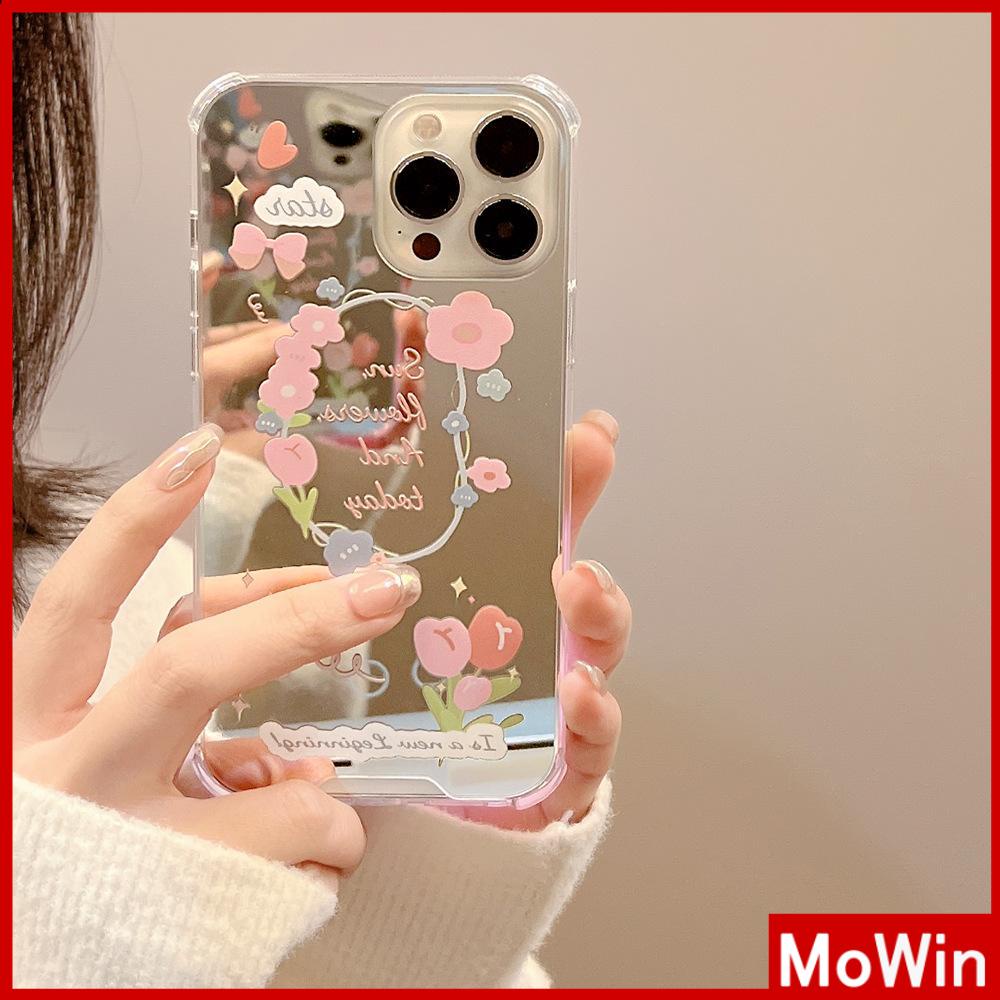 Ốp điện thoại acrylic tráng gương HD chống sốc in hoa tulip thích hợp cho iPhone 11 12 13 PMax 7 Plus Xr