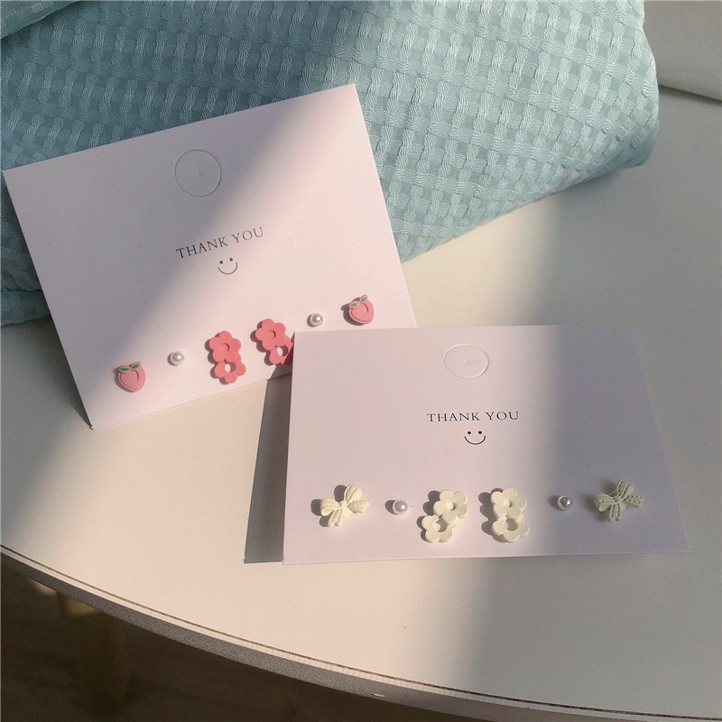 Khuyên Tai Hình Hoa Đào Thắt Nơ Đính Hạt Ngọc Trai