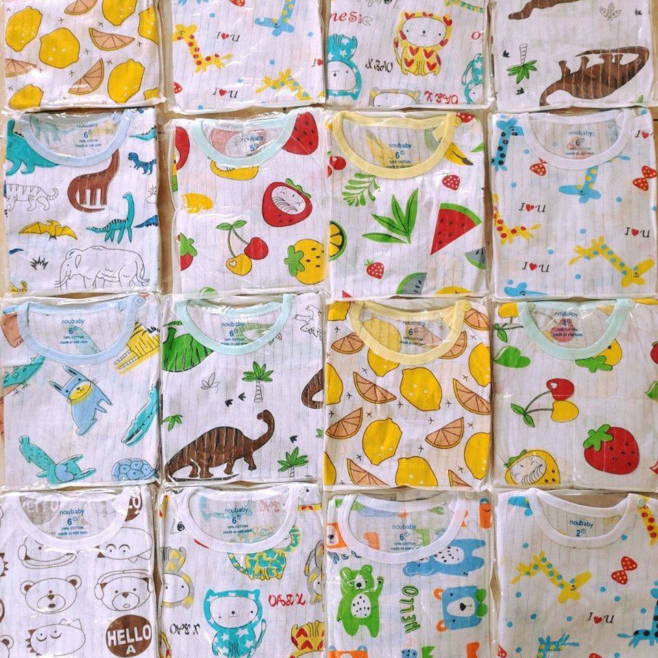 [THANH LÝ] Combo 05 bộ cotton giấy nằm điều hòa cho bé trai &amp; bé gái (4-14kg)