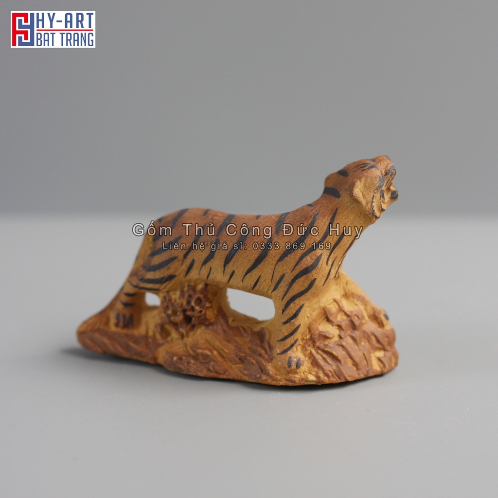 Tiểu cảnh hồ cá, bể cá cảnh, tượng gốm con hổ mini trang trí hòn non bộ chậu cây bonsai