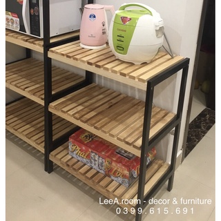 Kệ Để Lò Vi Sóng 3 Tầng - Chân Sơn Đen - Gỗ Tần Bì Cao Cấp