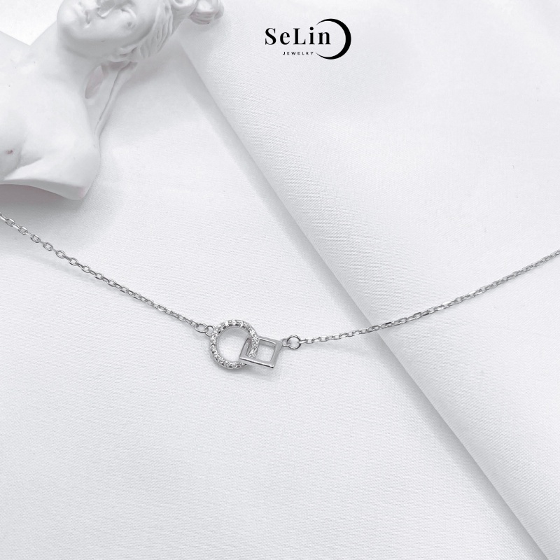Dây chuyền bạc nữ 925 cao cấp đính đá lồng hình vuông tròn đẹp cá tính SELIN JEWELRY - 0059