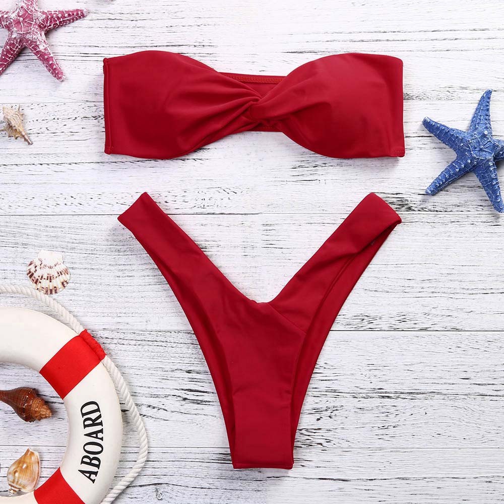 Bộ bikini 2 mảnh không dây áo dạng xoắn trước tạo điểm nhấn quyến rũ cho nữ | BigBuy360 - bigbuy360.vn