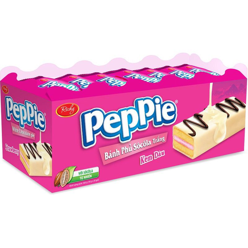 Bánh Peppie Richy Phủ Socola Trắng 💥 FREESHIP 💥 Bánh Bông Lan Vị Dừa, Dứa, Dâu