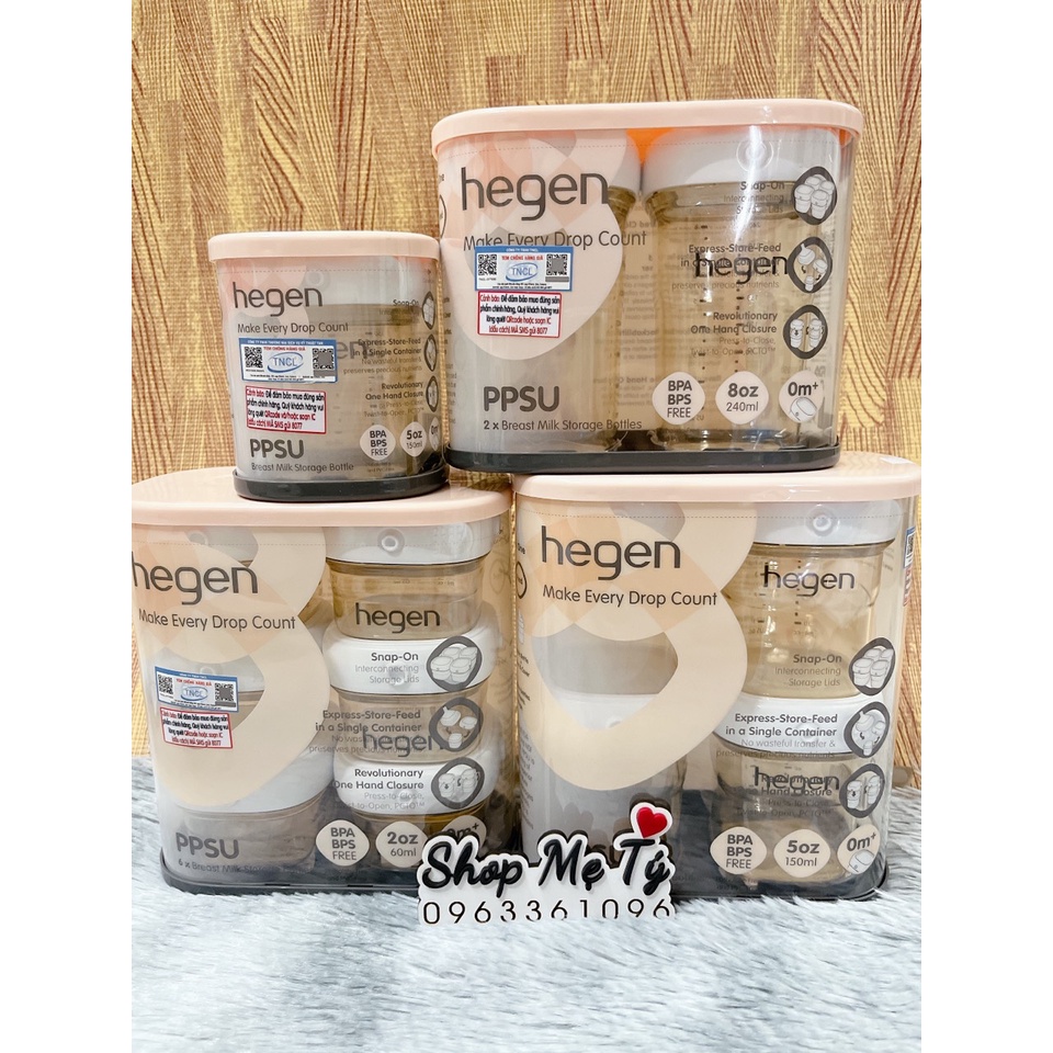 (FULLBOX SET TRỮ) Bình trữ sữa và thức ăn cho bé Hegen PPSU 150ml / 240ml (kèm nắp trắng)