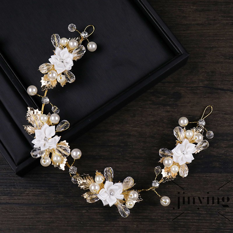 GETNOIVAS Băng đô cài tóc trang trí bông hoa đính đá sang trọng xinh xắn cho cô dâu
