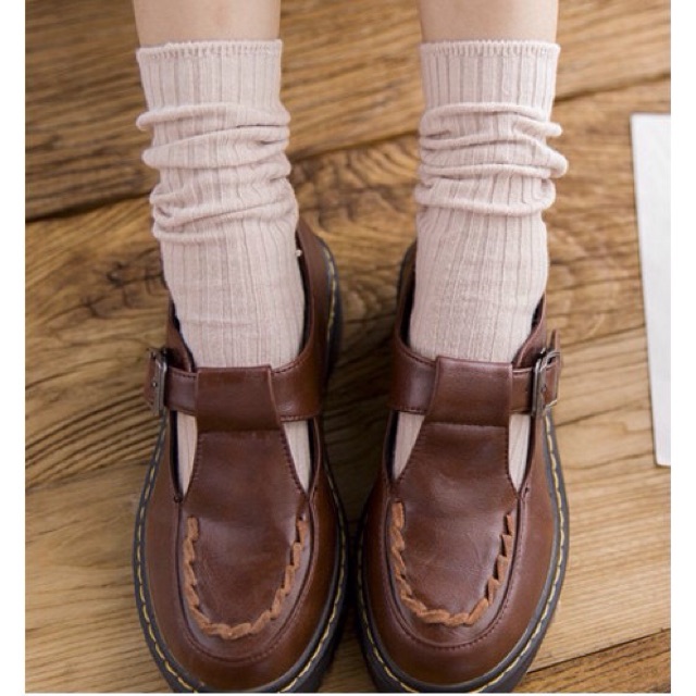 Tất cao cổ len gân vintage trendy - Vớ cổ cao nam nữ trơn Unisex chất len gân thu đông co giãn dày dặn