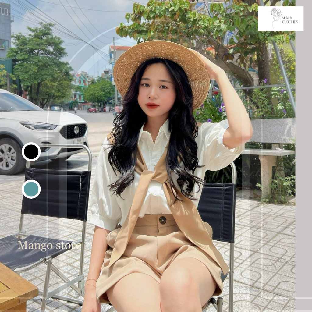 Set áo sơmi gắn liền vạt thủy thủ kèm quần short lưng chun , bộ thủy thủ mã 8686 Maia.clothes
