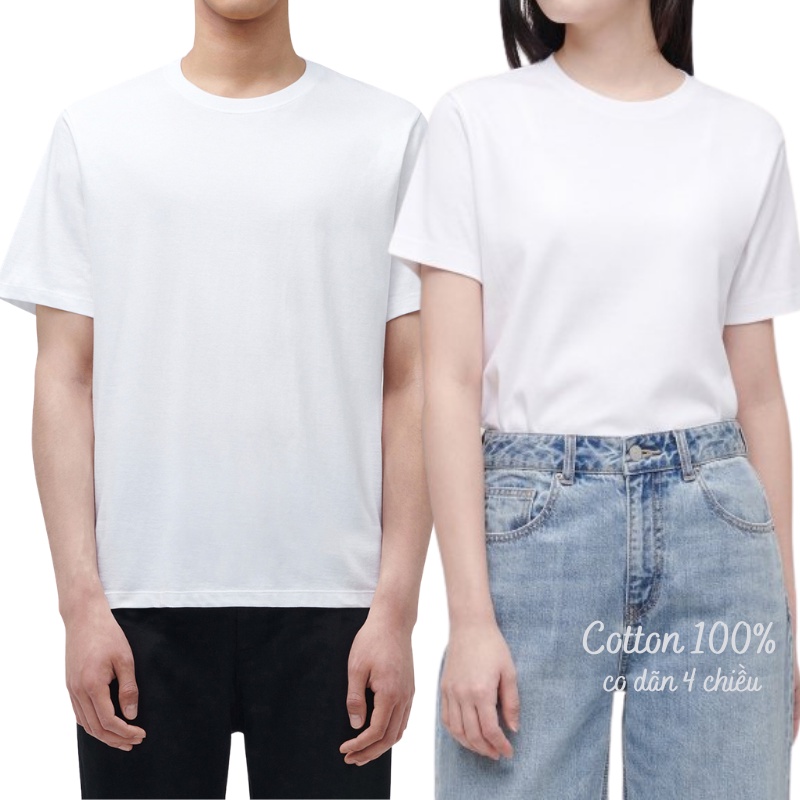 [Bán lỗ_Xin đánh giá] Áo thun cộc tay nam nữ màu trắng co dãn 4 chiều | BigBuy360 - bigbuy360.vn