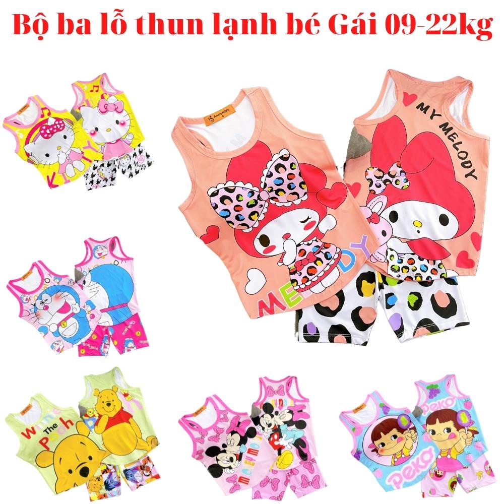 [9-22kg] Bộ ba lỗ bé gái chất thun lạnh, đồ bộ quần áo trẻ em in 3D hoạt hình siêu bền đẹp dễ thương