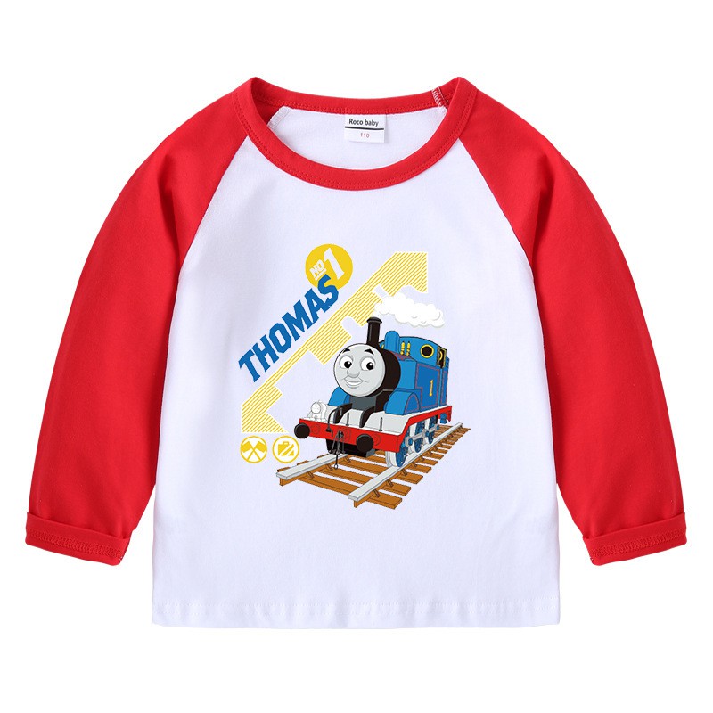 Áo Thun Cotton Tay Dài In Hoạt Hình Tàu Lửa Thomas Dễ Thương Thời Trang Mùa Thu Cho Bé