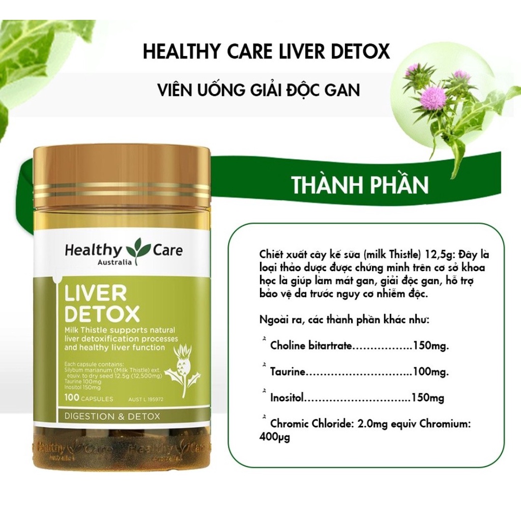 Viên uống hỗ trợ giải độc gan Healthy Care Liver Detox 100 viên Extaste