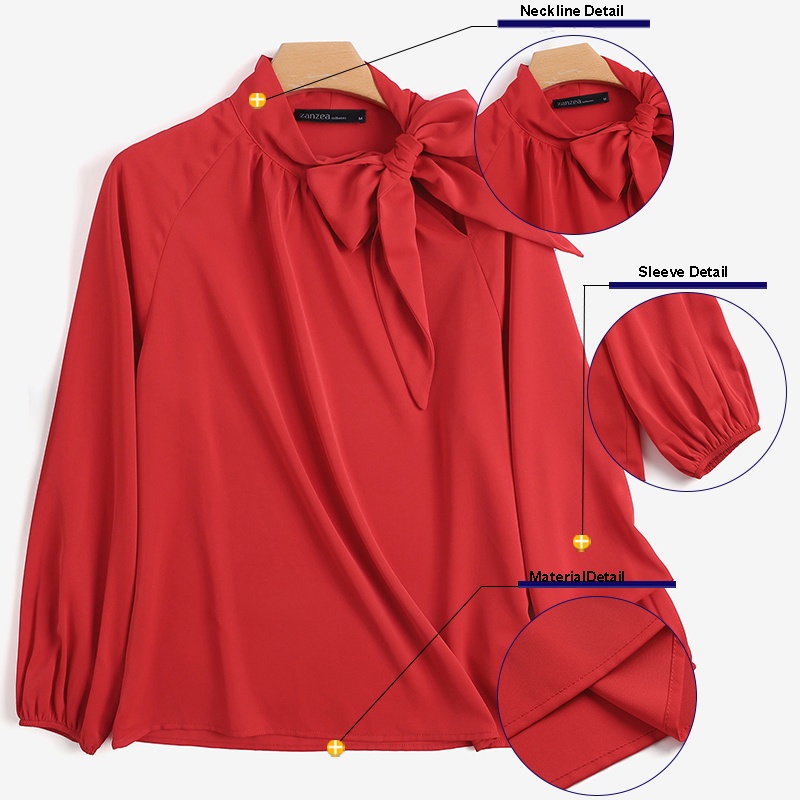 Áo kiểu ZANZEA cổ tròn tay phồng màu trơn thanh lịch phong cách Châu Âu cho nữ