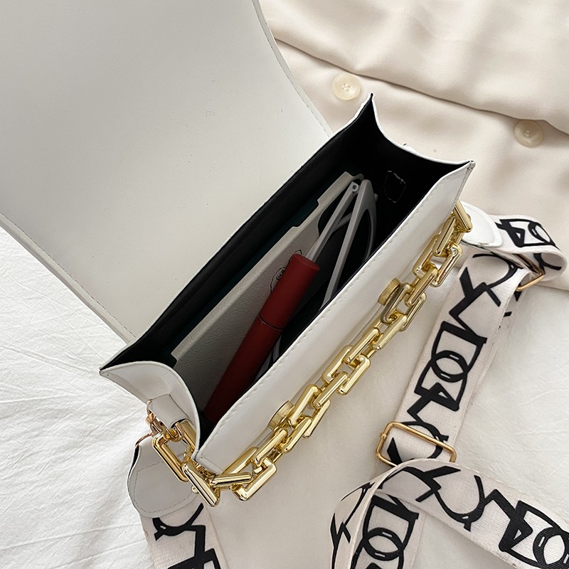 Túi hộp da trơn nữ hai dây hình quả trám dây xích và dây vải canvas chữ