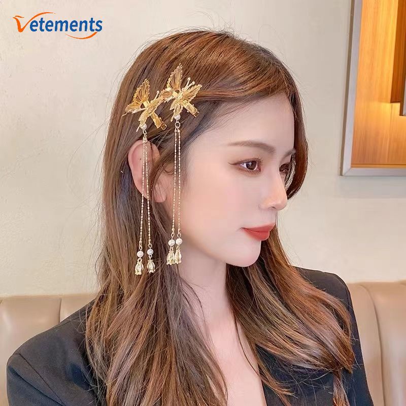 Kẹp Tóc Kim Loại Hình Cánh Bướm Rỗng Có Thể Chuyển Động Khí Chất Hàn Quốc Cổ Điển