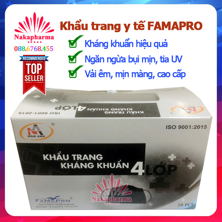 Khẩu Trang Kháng Khuẩn 4 Lớp FAMAPRO Nam Anh Cao Cấp (50 cái) - Ngăn mùi và bụi mịn, lọc khuẩn hiệu quả, chống tia UV