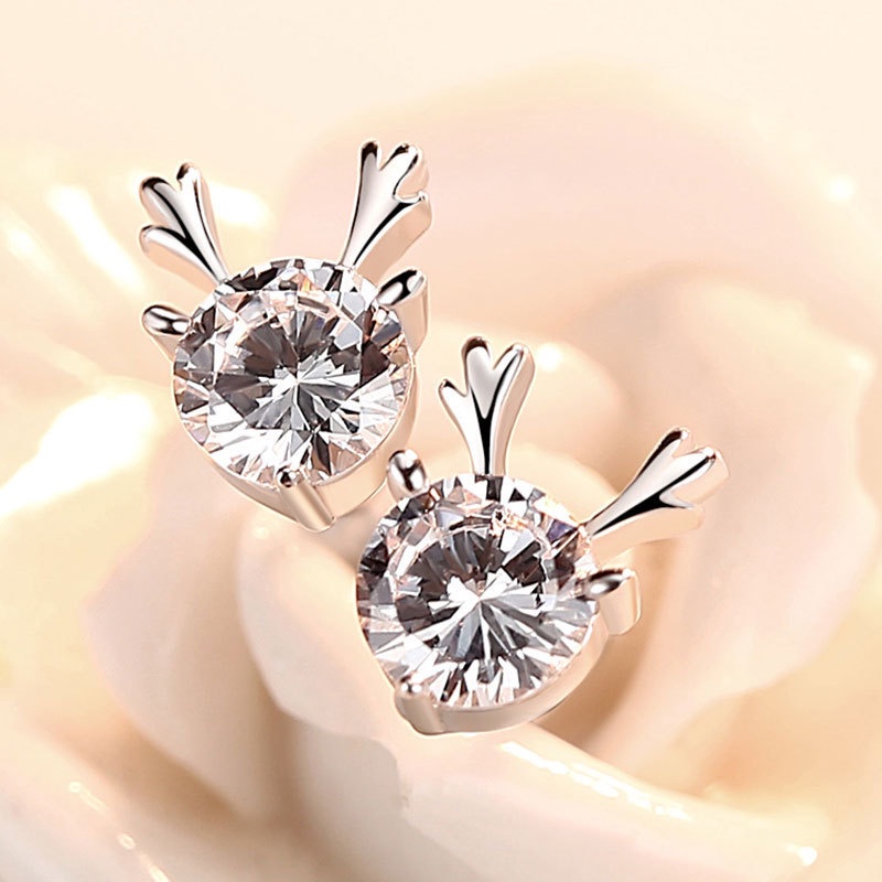 Bông Tai Mạ Bạc 925 Hình Gạc Hươu Phong Cách Giáng Sinh