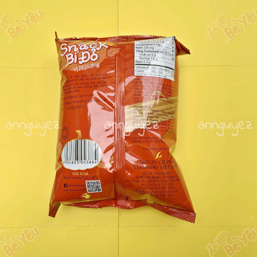 Bim bim Oishi snack bí đỏ vị bò nướng 40g