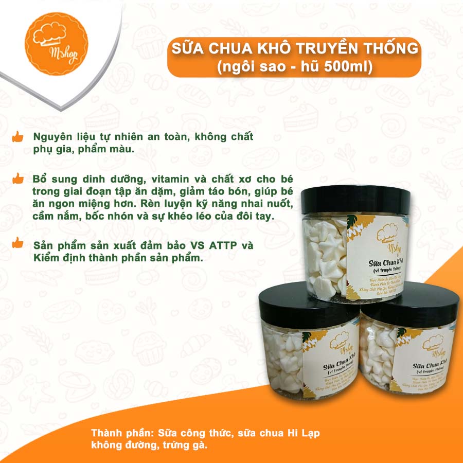 SỮA CHUA KHÔ - VỊ TRUYỀN THỐNG  - Bánh ăn dặm handmade Mshop dành cho bé từ 5-6m+