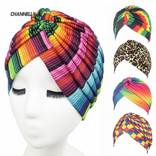 ■Cy Cầu Vồng Màu Da Báo Nữ Hồi Giáo Hijab Turban Đầu Quấn Mũ Bò Mũ