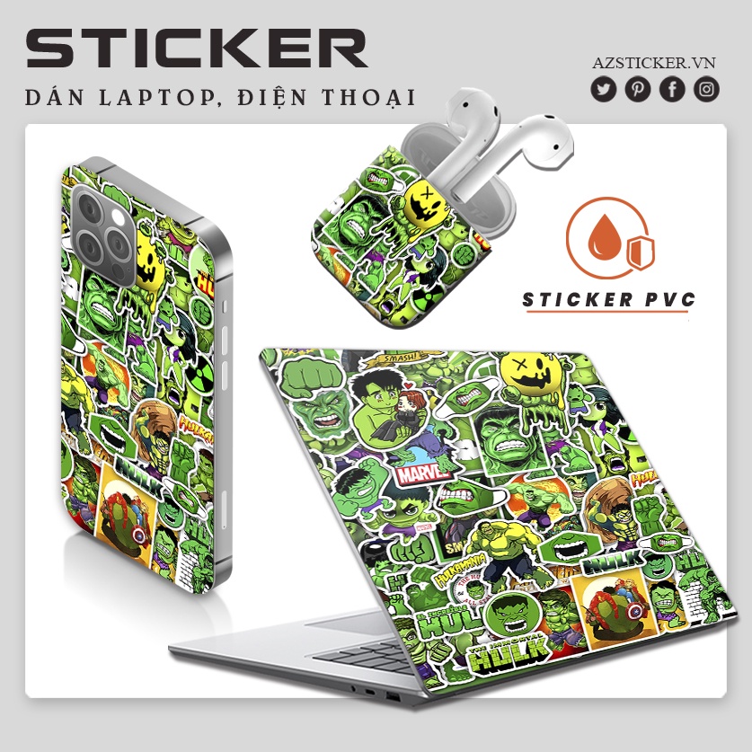 Bộ Dán Sticker Hulk Siêu Đẹp Chống Thấm Nước Dán Cho Xe Máy , Nón Bảo Hiểm , Vali ,Laptop Điện Thoại Chống Thấm Nước