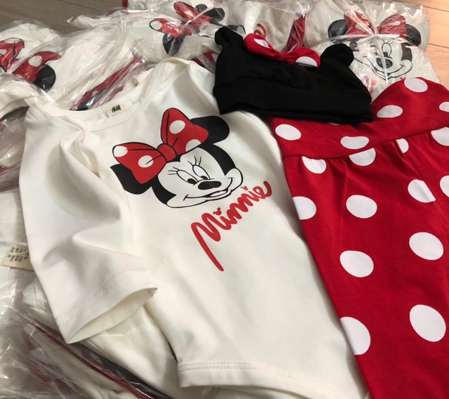 Set 3 chi tiết body HM Minnie mickey trắng đỏ 3-24M (có ảnh thật)