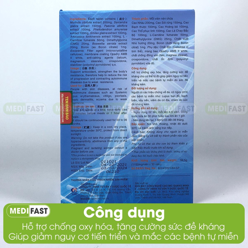 Kim Miễn Khang Platinum Hộp 30 viên giúp giảm nguy cơ tiển triển &amp; mắc các bệnh tự miễn, vảy nến do sức đề kháng kém
