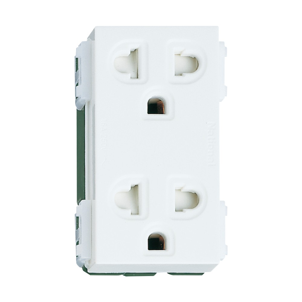 Ổ cắm đôi có màn che và dây nối đất Panasonic dòng Wide Series màu trắng - đen xám - vàng ánh kim  - xám ánh ki