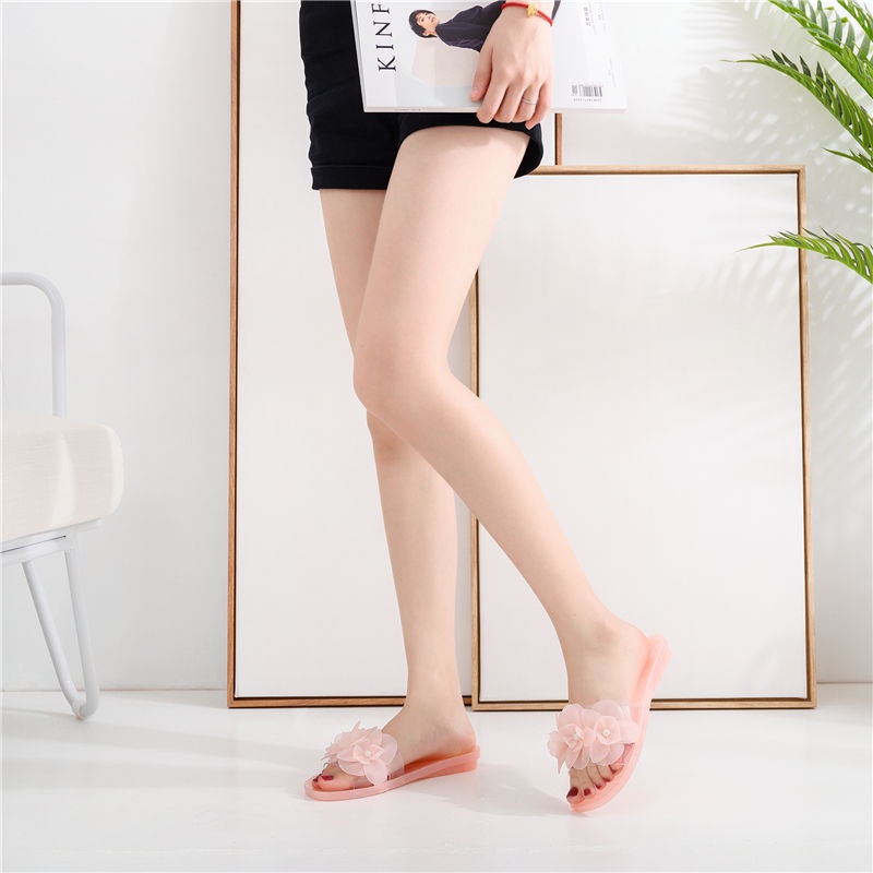 Dép Pha Lê. Dép Nhựa Dẻo Trong Suốt Trang Trí Hoa Thời Trang Hàn Quốc Mới Cho Nữ
