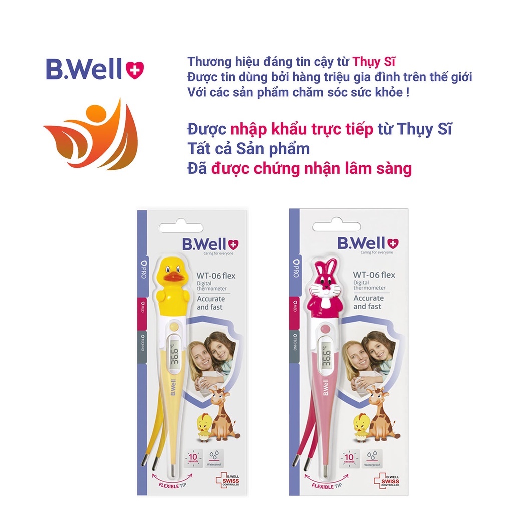 [CHÍNH HÃNG] Nhiệt kế điện tử B.Well Swiss WT-06 flex hình thú ngộ nghĩnh, đo nhanh, chính xác, an toàn cho bé [B Well]