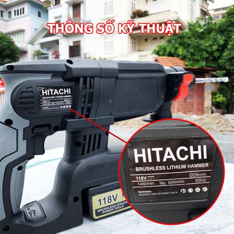 Máy Khoan Đục Bê Tông HITACHI 118V, 3 Chức Năng, 2 PIN, Không Chổi Than  bảo hành 12 tháng