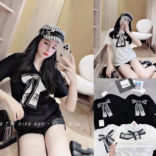 Áo phông nữ có nơ chất liệu cotton đủ 2 màu xinh xắn