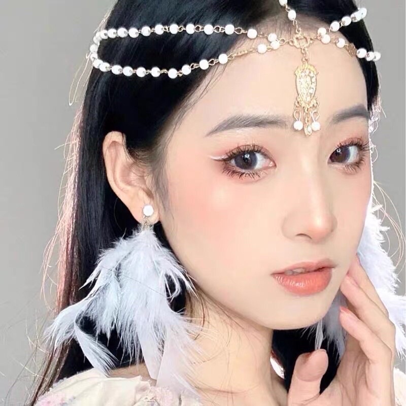 Vòng cài tóc đeo trán tua rua Tây vực, đôn hoàng phong cách cổ trang cosplay có sẵn