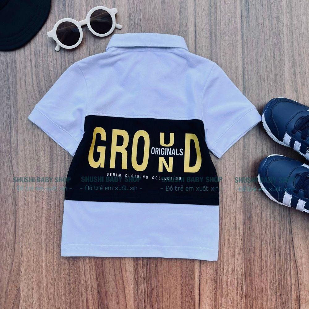 Áo thun Polo trắng cổ bẻ dáng basic bé trai Nexxi đáp lưng màu đen nổi bật Shushibaby