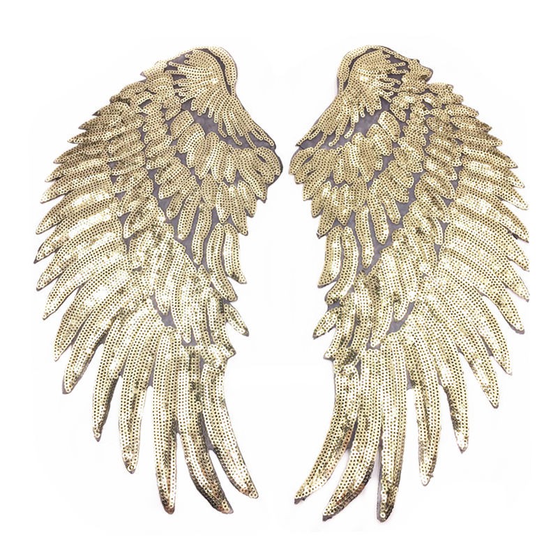 1 Cặp Miếng Dán Ủi Quần Áo Hình Cánh Thiên Thần Đính Kim Sa