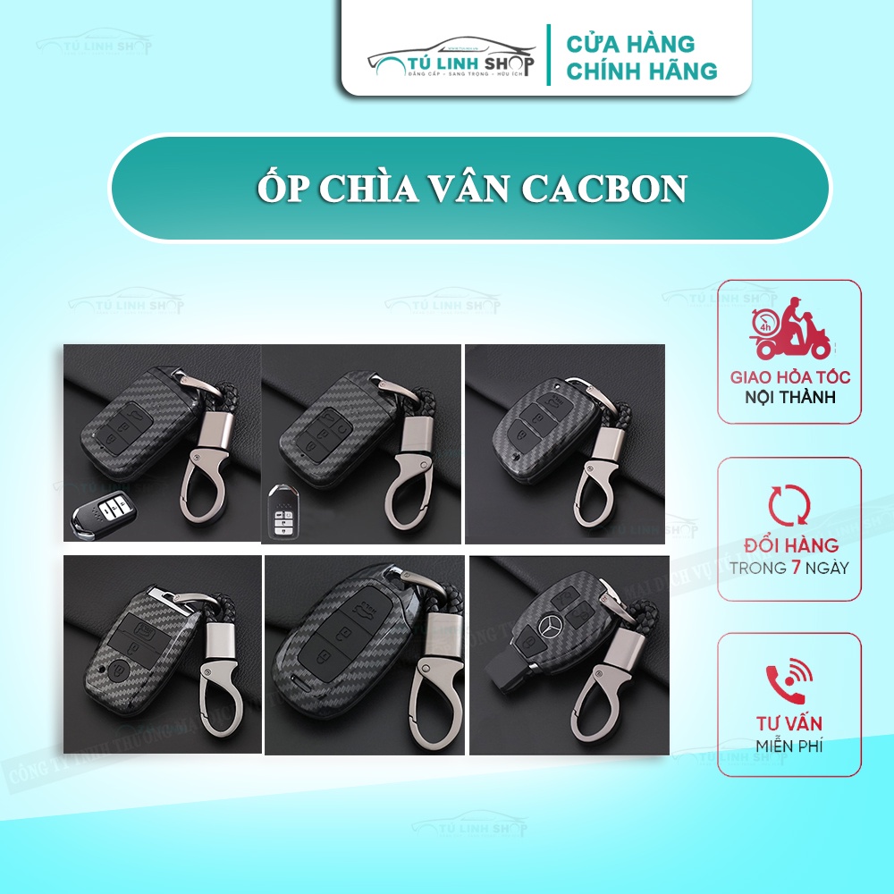 [Mã LIFEAUMAY giảm 10% tối đa 30k đơn 150k] Ốp chìa khóa ô tô vân cacbon cho full các dòng xe