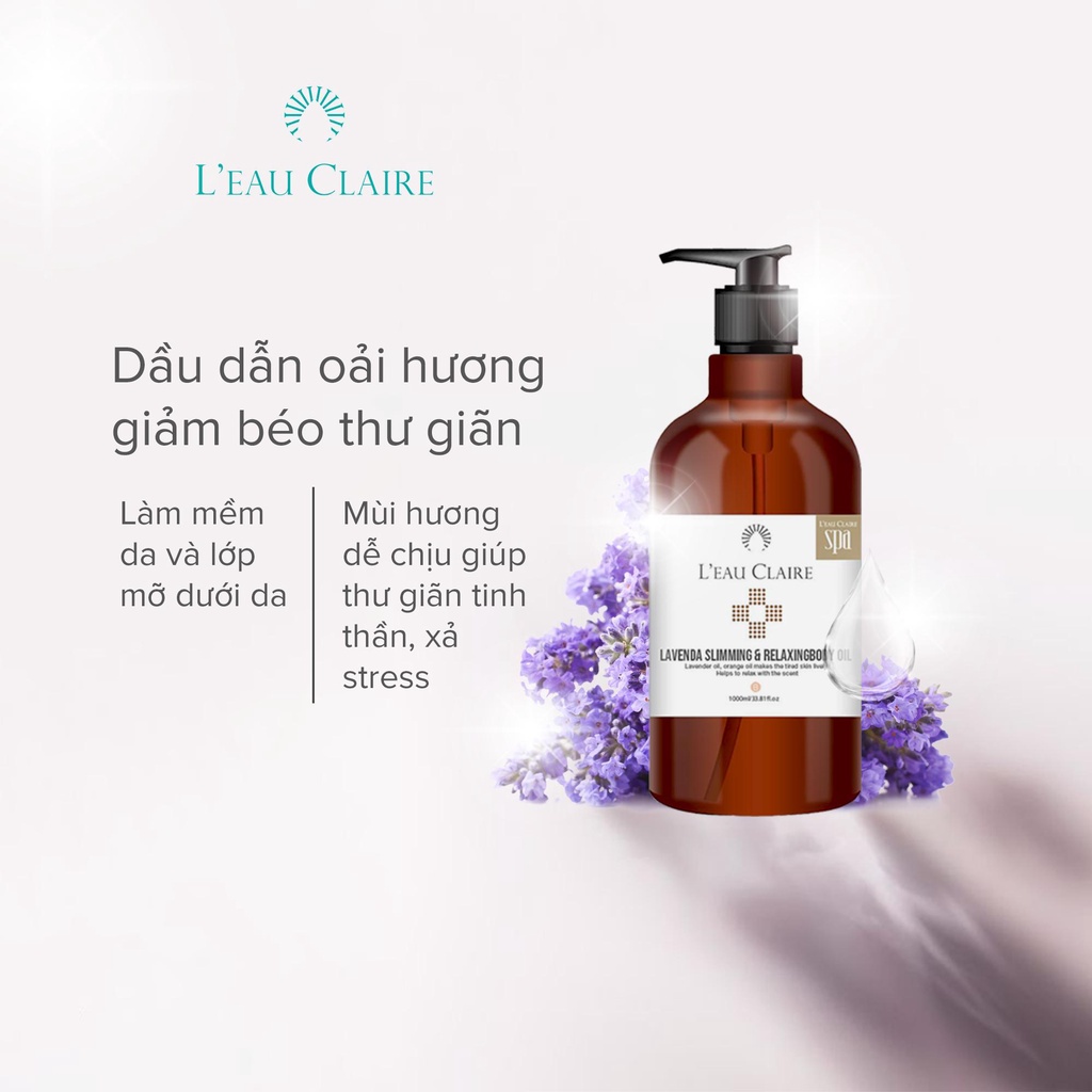 Dầu dẫn oải hương L'eau Claire Lavenda Slimming &amp; Relaxing Body Oil 1000ml