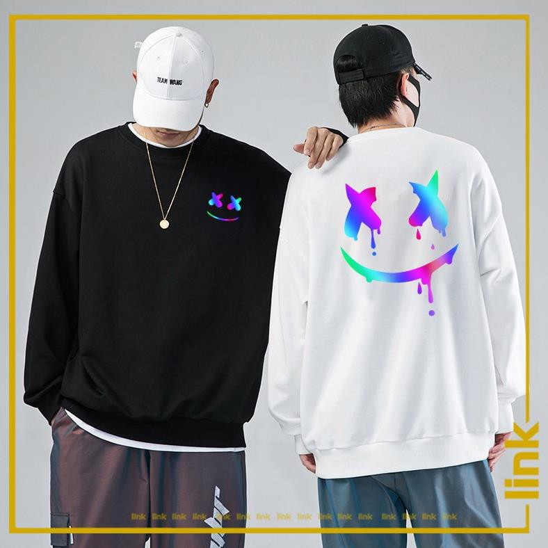 SALE- Áo nỉ Sweater MẶT MARSHMELLO phản quang 7 màu unisex ( Đen, Trắng ) - HÀNG CHUẢN