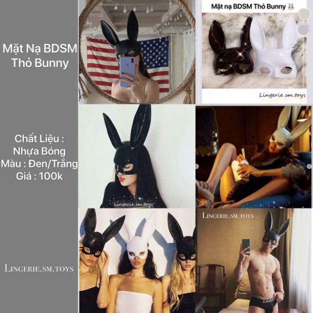 [hàng về) Mặt nạ BDSM thỏ Bunny-♥Mặt nạ hóa trang Halloween hình thỏ tai dài trắng/đen