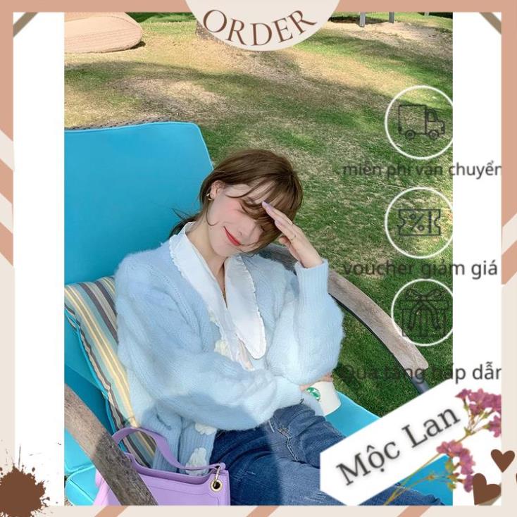 (MộcLan ORDER) Áo cardigan len nữ, áo len nữ kiểu bánh bèo phối cúc hoa siêu xinh | BigBuy360 - bigbuy360.vn
